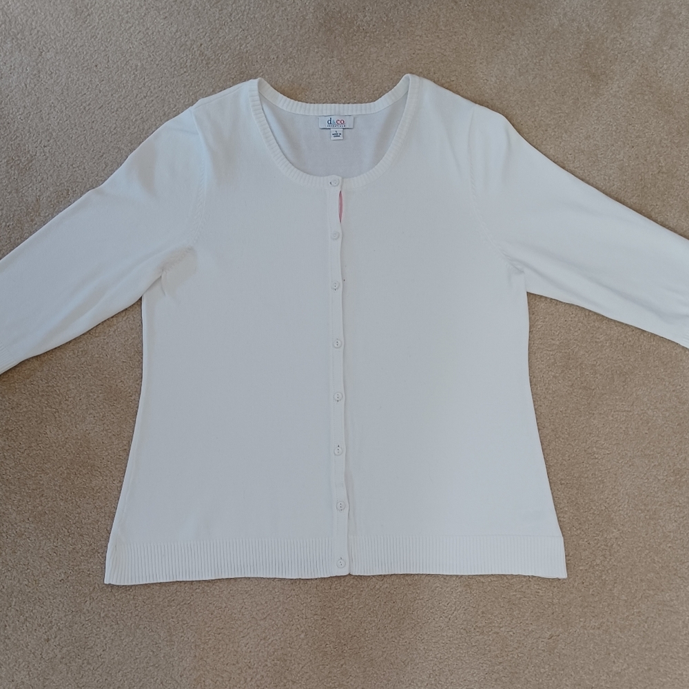 White Size Large Cardigan sweater with pink trim